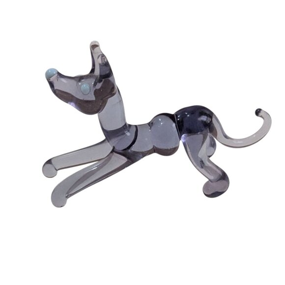vintage Miniature gray Art Glass Dog Figurine Handmade  Collectible - Picture 3 of 8